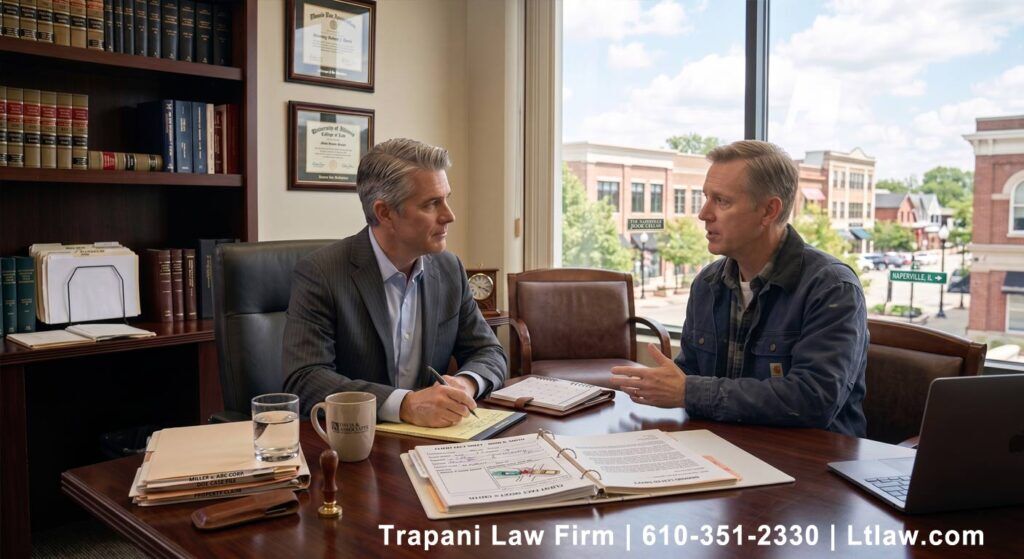 Lawyer meeting with client to discuss case options