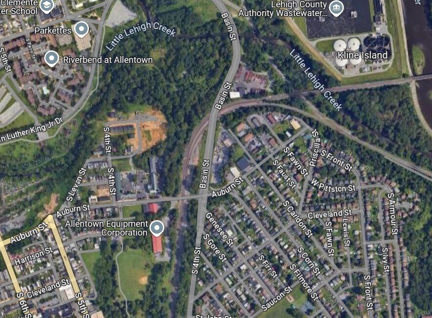 Map of 300 block of Basin Street in Allentown, PA