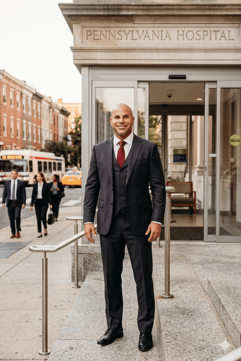 Allentown Personal Injury Lawyer Matthew Trapani in front of a Hospital in Lehigh County